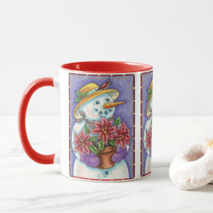Tasse Jolie fille de Noël Bonhomme de neige avec Poinset