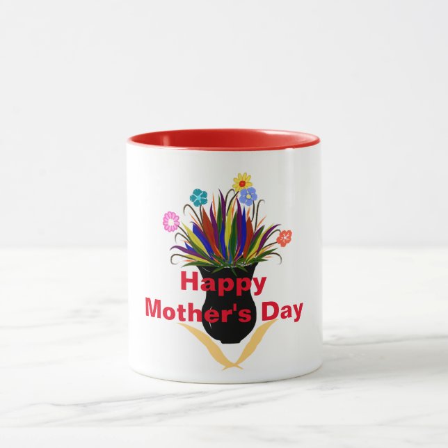 Tasse Joyeuse Fête des Mères Jolies Fleurs Vase Noir (Centre)