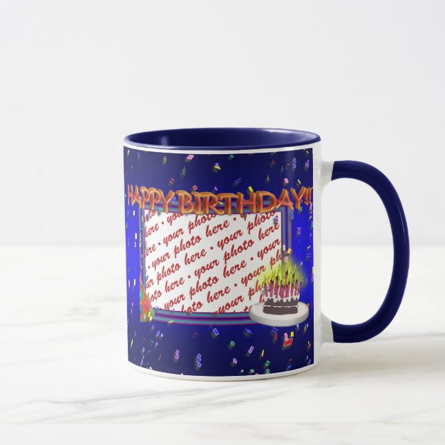 Tasse Joyeux Anniversaire Avec Cadre Photo Confetti (Droite)