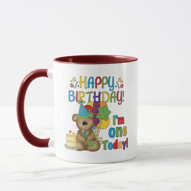 Tasse Joyeux anniversaire Teddy Bear 1er T-shirts et cad (Gauche)