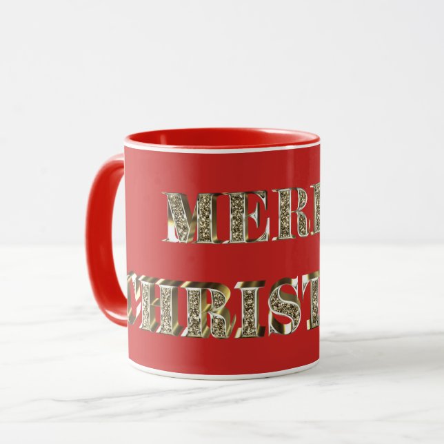 Tasse Joyeux Noël Golden Parties scintillant Typographie (Devant gauche)