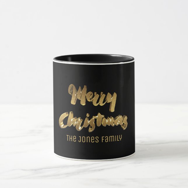 Tasse Joyeux Noël Noir Texte Typographie Élégante (Centre)