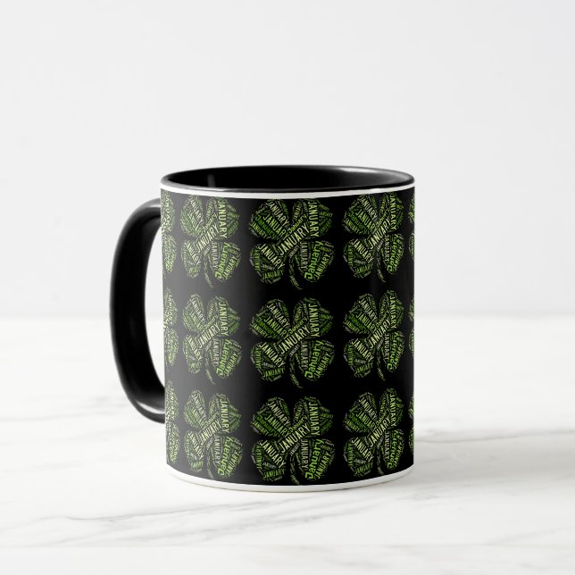 Tasse Joyeux Nouvel An Janvier Bonne Chance Clovers Luck (Devant gauche)