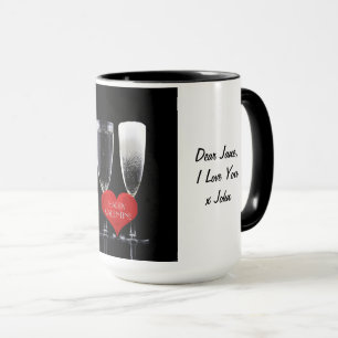 Tasse Joyeux Valentine Champagne Flute Lunettes Coeurs r