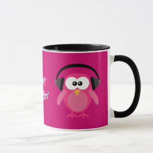 Tasse Juste hiboux roses de Chillin avec des écouteurs