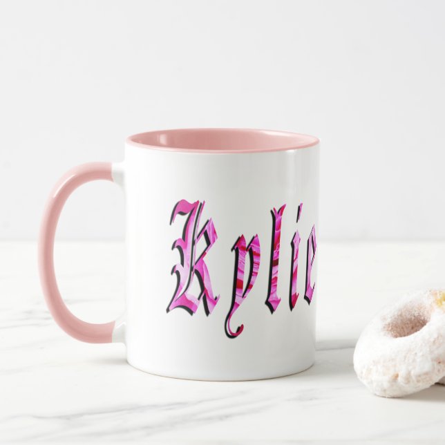 Tasse Kylie, Nom, Logo Ringer Combo Café Mug. (Avec donut)