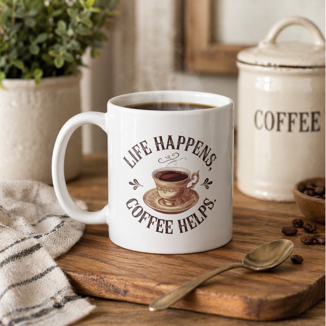 Tasse « La vie arrive, le café aide » (Créateur téléchargé)