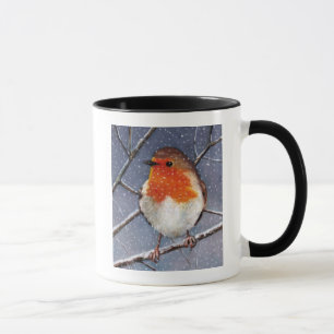 TASSE L'ANGLAIS ROBIN DANS LA NEIGE : ART DE PASTEL