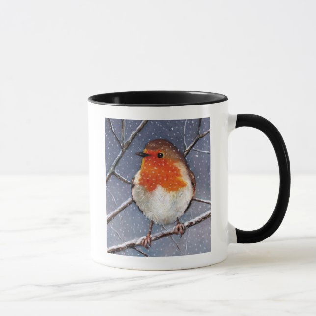 TASSE L'ANGLAIS ROBIN DANS LA NEIGE : ART DE PASTEL (Droite)