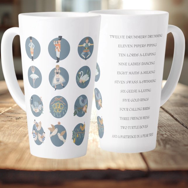 Tasse Latte 12 Jours de Noël (12 Days of Christmas Holiday Song Latte Mug by Ricaso. On the twelfth day of Christmas my true love)