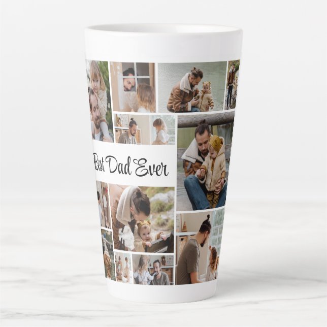 Tasse Latte 12 Photo Collage Meilleur Papa Jamais (Devant)
