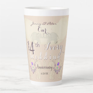 Tasse Latte 14e anniversaire de mariage en ivoire Eléphants & 