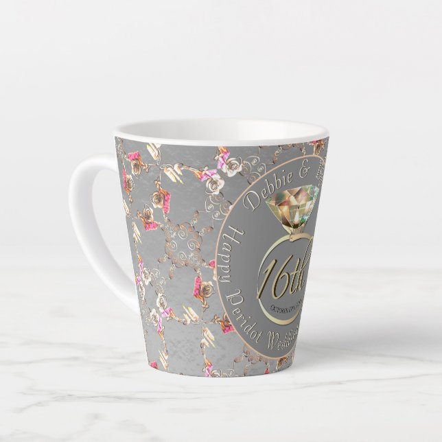 Tasse Latte 16e anniversaire du Mariage Peridot & Silver Latte (Angle gauche)