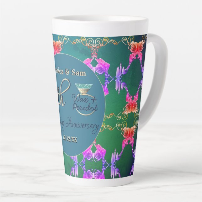 Tasse Latte 16e anniversaire Mariage Cire, Statice & Peridot (Angle droit)