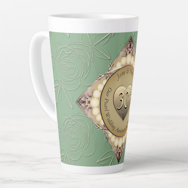 Tasse Latte 30e/12e anniversaire de Mariage Pearl & Green (Angle gauche)