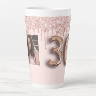 Tasse Latte 30e anniversaire rose gouttes photo rose or