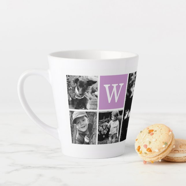 Tasse Latte 4 Galerie de photos et monogramme violet (En situation)