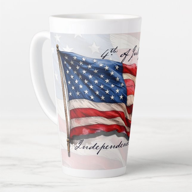 Tasse Latte 4 juillet - Célébrer avec le drapeau américain (Angle gauche)