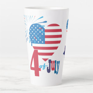 Tasse Latte 4 juillet États-Unis Drapeau Coeur Drapeau Feu d'a