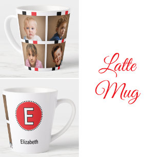 Tasse Latte 4 nom initial photo noir rouge