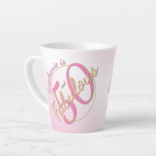 Tasse Latte 50 et fabuleux fête d'anniversaire rose/or amusant (Angle gauche)