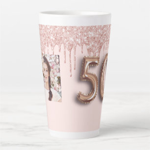 Tasse Latte 50e anniversaire rose parties scintillant or goutt