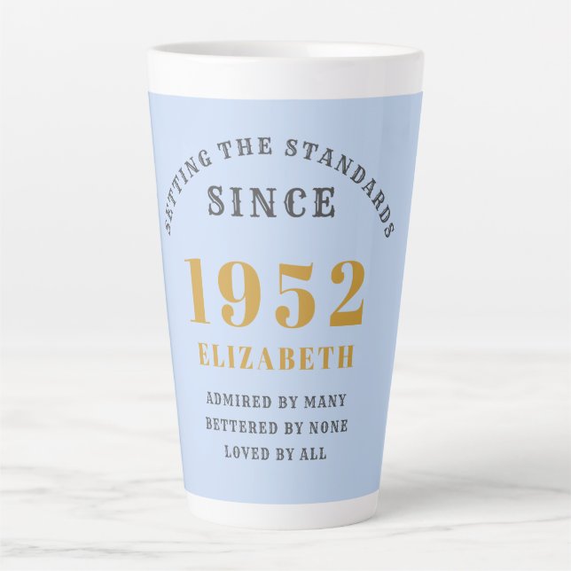 Tasse Latte 70e anniversaire 1952 Elégant Blue Grey Gold Chic (Devant)