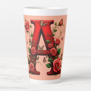 Tasse Latte A élégant en lettre rouge par Roses et Papillon