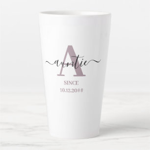 Tasse Latte A est pour Tante Elegant Script Monogram Mauve