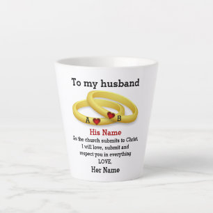 Tasse Latte À mon mari pour lui mariage couple anneau monogram