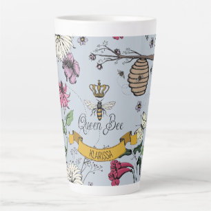 Tasse Latte Abeille de la Reine Bleue vintage, Couronne d'Or R