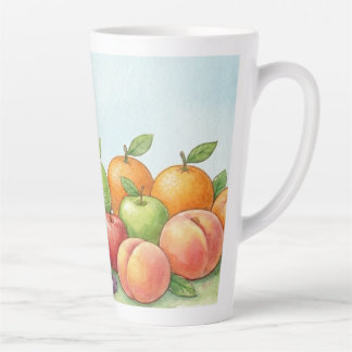 Tasse Latte Abondance de fruits à l'aquarelle, fond de Tu Bish