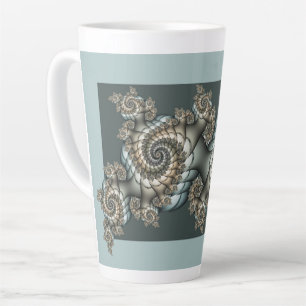 Tasse Latte Abstrait Beige clair Bleu Fractal Art Spirales