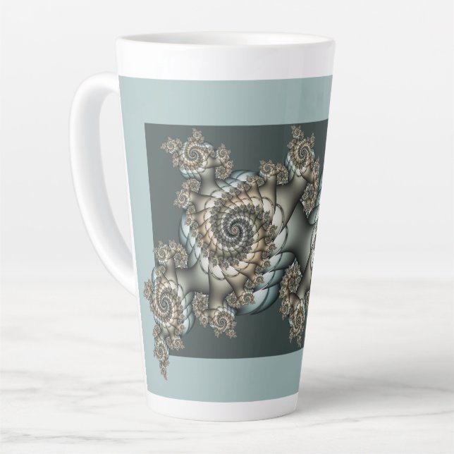 Tasse Latte Abstrait Beige clair Bleu Fractal Art Spirales (Angle gauche)