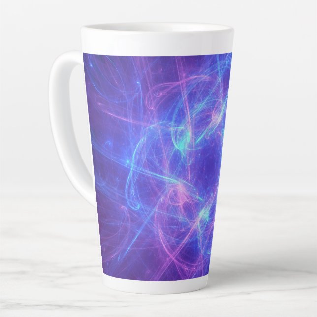 Tasse Latte Abstrait bleu et rose Tourbillonnant fractal (Angle gauche)