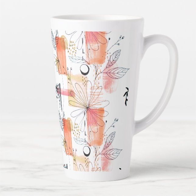 Tasse Latte Abstrait Géométrique rose orange noir (Droite)