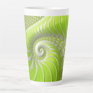 Tasse Latte Abstrait Moderne Lime Green Spiral Fractal