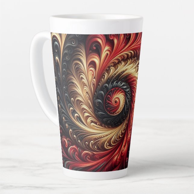 Tasse Latte Abstrait Moderne Rouges, Noir et Or (Angle gauche)