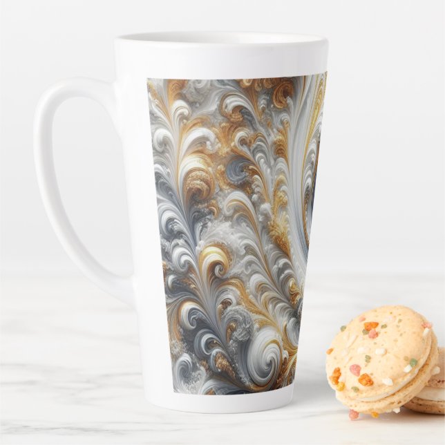 Tasse Latte Abstrait Moderne Swirling or, noir et blanc (En situation)