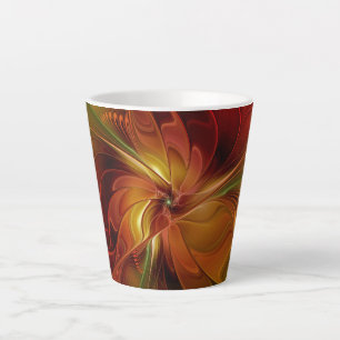 Tasse Latte Abstrait Rouge Orange Brown Vert Fractal Art Flowe