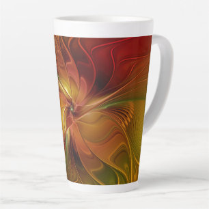 Tasse Latte Abstrait Rouge Orange Brown Vert Fractal Art Flowe