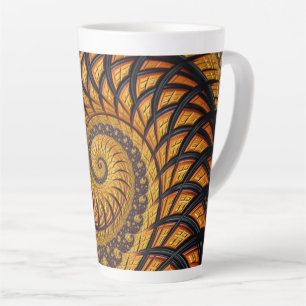 Tasse Latte Abstraite spirale noire et or Fractale
