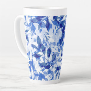 Tasse Latte Abstraits Feuilles bleu et blanc