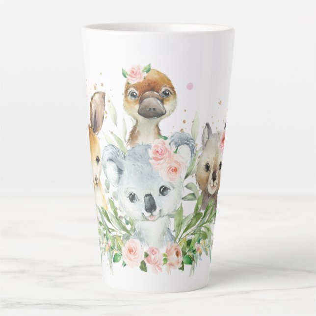 Tasse Latte Adorable Animaux australiens rose Floral Koala  (Devant)