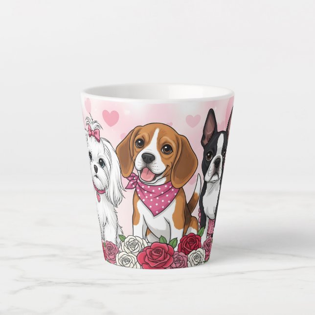Tasse Latte Adorable Dog Trio Roses Pet Lover (Devant)