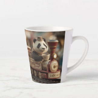 Tasse Latte  Adorable Panda Figurine on a Vintage Toy Train