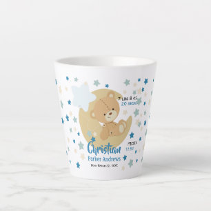 Tasse Latte Adorable Teddy Bear Baby Boy Stats de naissance