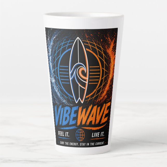 Tasse Latte Affiche Vibe Wave Neon Surf – Rétro Aesthétique Sy (Devant)