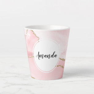 Tasse Latte Agate rose vierge avec ruban or Élégant