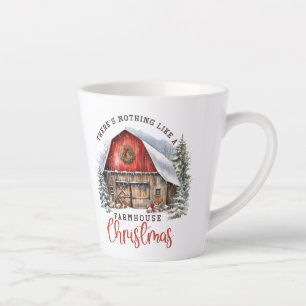 Tasse Latte Agritourisme rétro Grange rouge Noël scène cosy